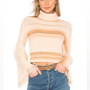 Free People Close to Me Pullover Sweater Pink Bell Sleeves Mockneck Women SZ XS